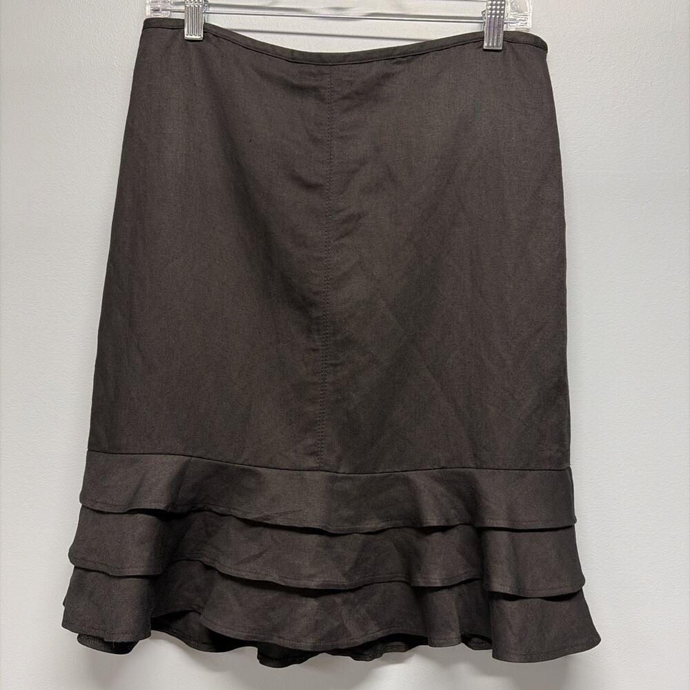 Ann Taylor LOFT Solid Black Skirt Tiered Ruffled Hem - Size 8 - Linen Blend